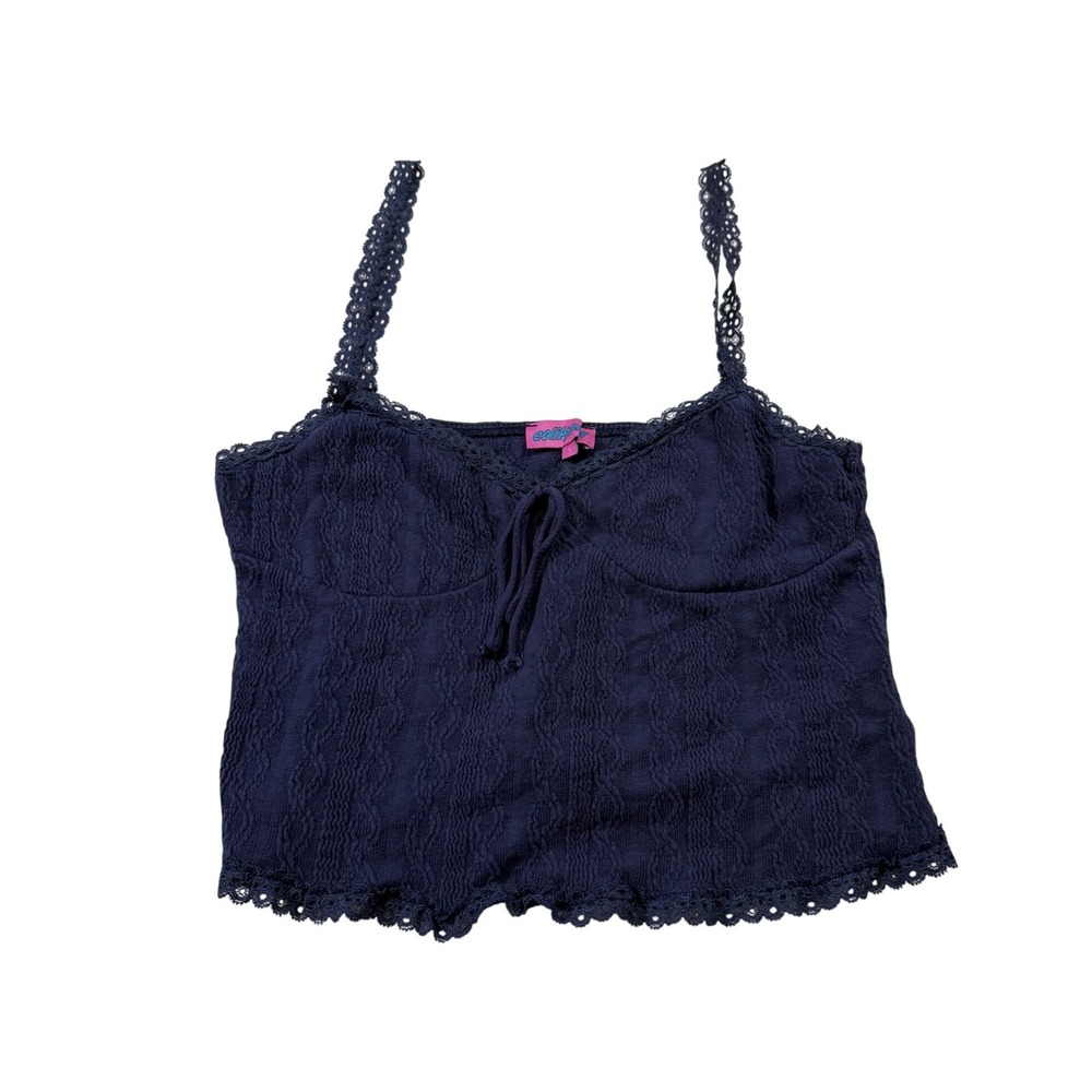 Edikted Cami Top Navy Blue Lace Y2K Boho Bella Swan Fairy Festival Whimsical L